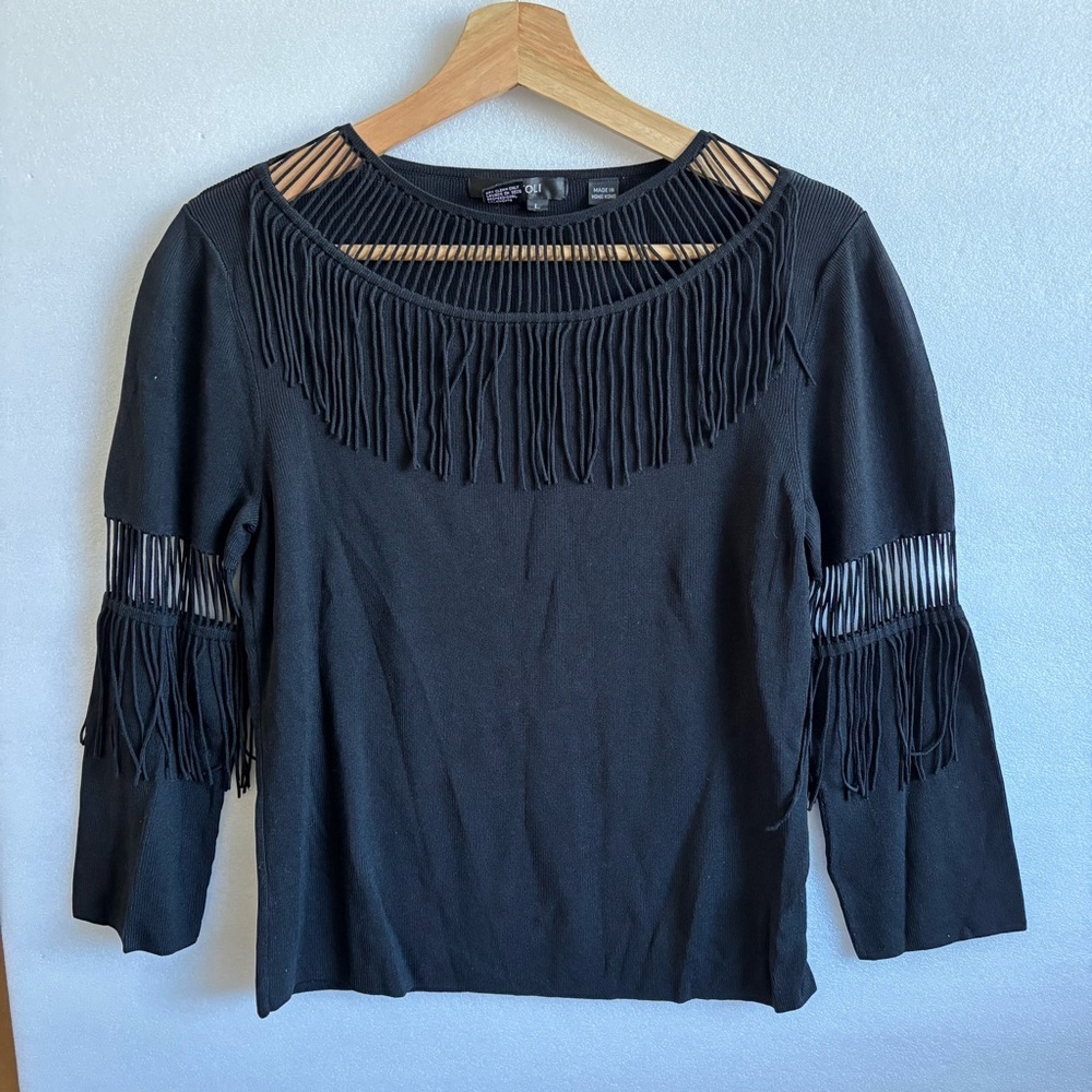 Radzoli Women's Black Fringe Knit Pullover Sweater Size L Casual